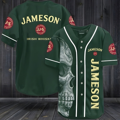 White Skull With Jameson Irish Whiskey Baseball Jersey Sports Gift For Dad