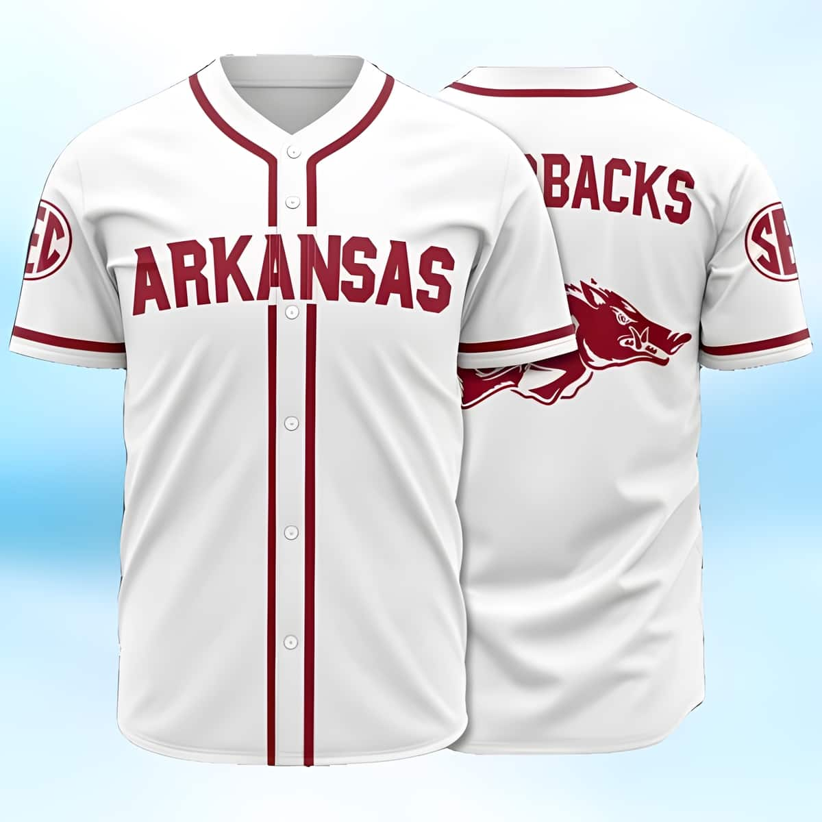 White NCAA Arkansas Razorbacks Baseball Jersey Gift For Football Players