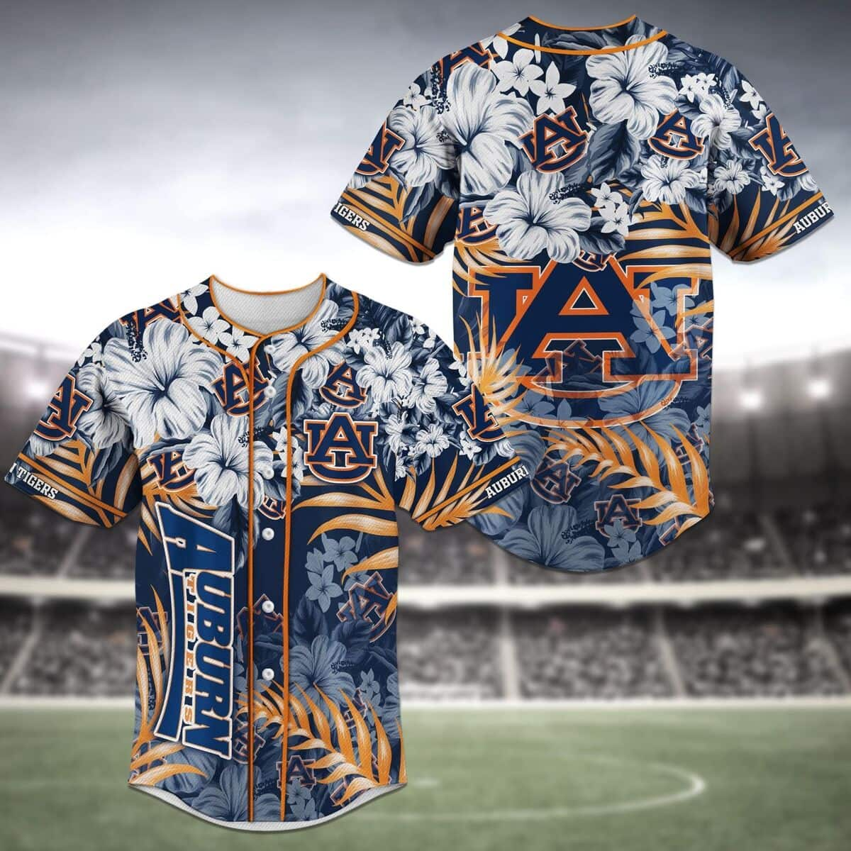 NCAA Auburn Tigers Baseball Jersey Hibiscus Flowers Pattern Gift For Sport Dad