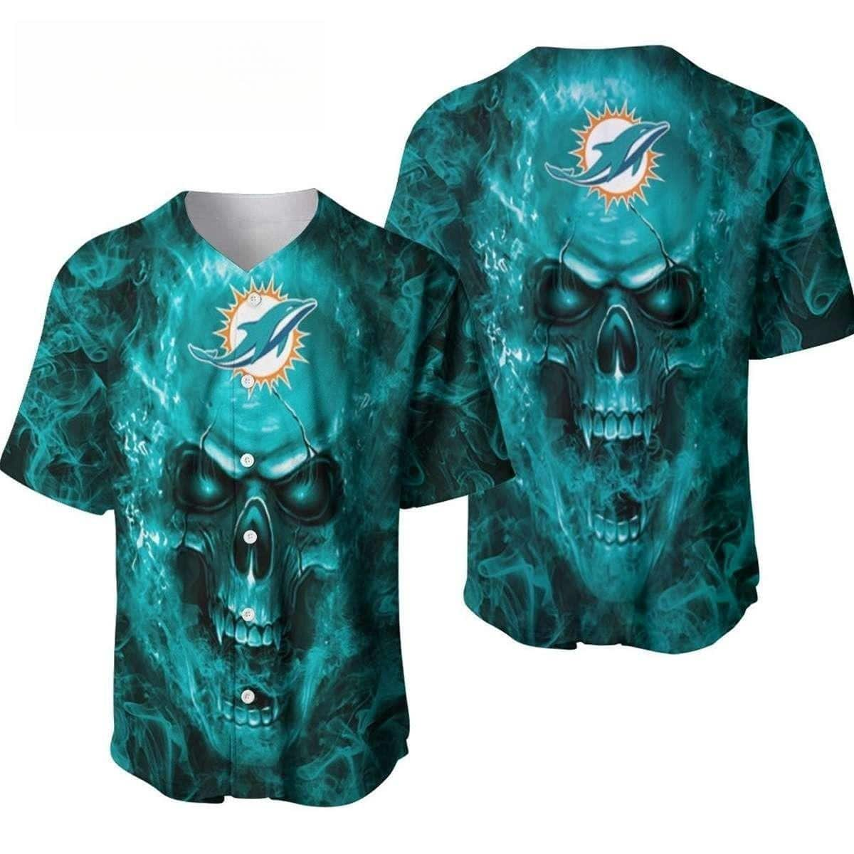 NFL Miami Dolphins Baseball Jersey Skull In Flame Gift For Sporty Boyfriend