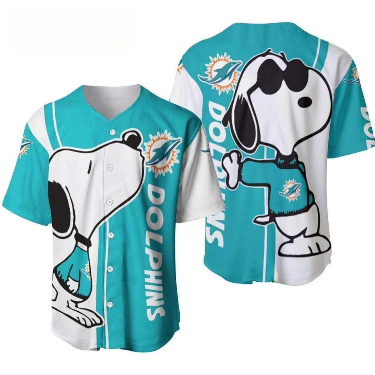 Cool Snoopy NFL Miami Dolphins Baseball Jersey Gift For Sporty Husband