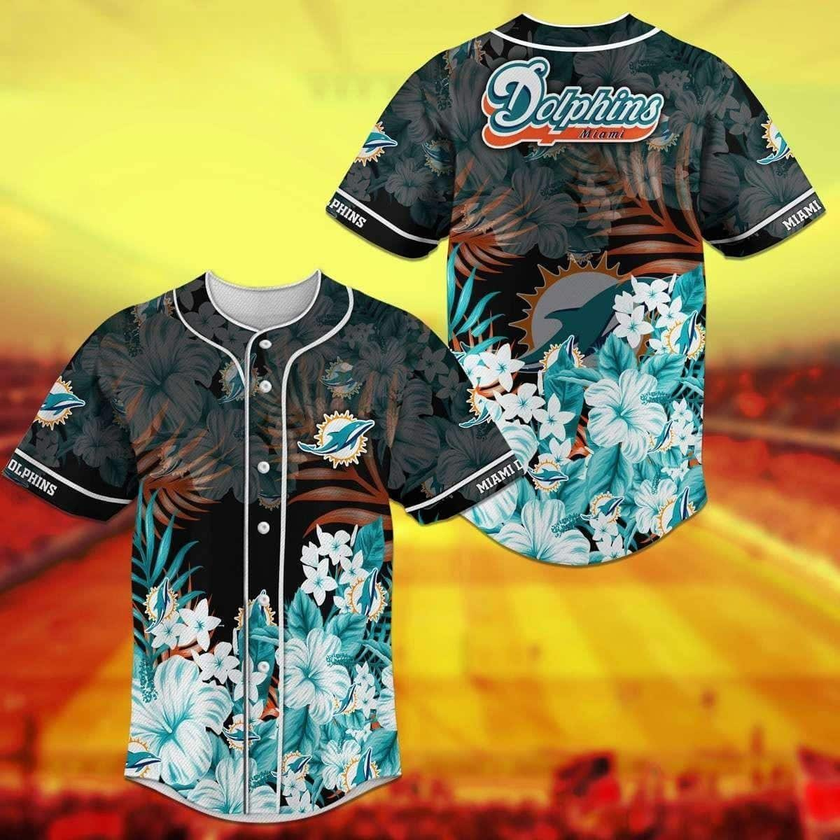 NFL Miami Dolphins Baseball Jersey Palm And Flower