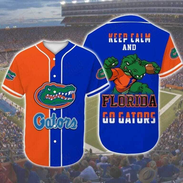 Blue Orange Keep Calm And NCAA Florida Gators Baseball Jersey Gift For Sport Dad