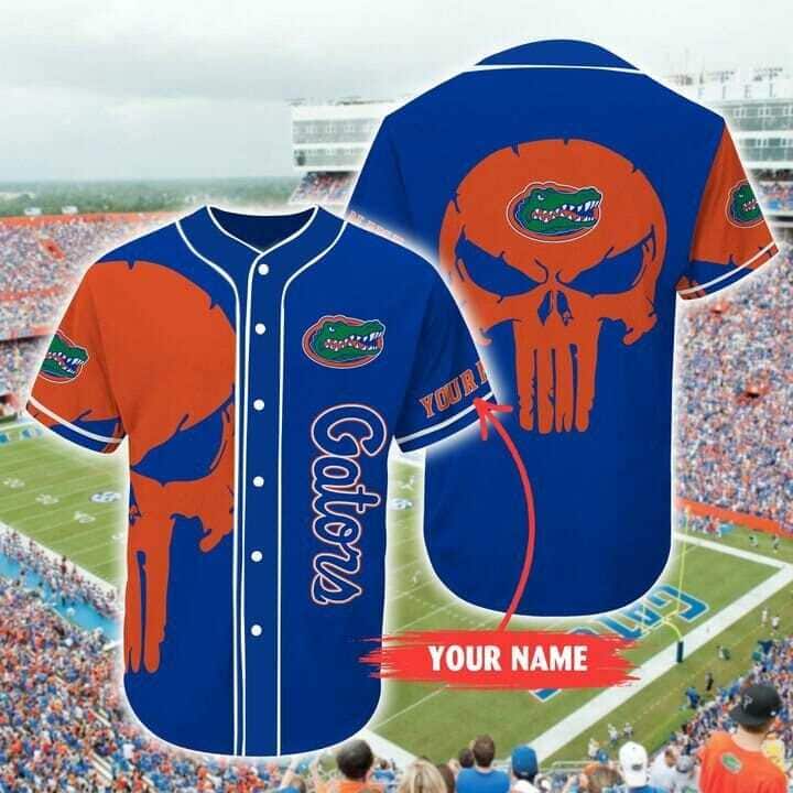Personalized NCAA Florida Gators Baseball Jersey Punisher Skull Custom Name Personalized NCAA Florida Gators Baseball Jersey Punisher Skull Custom Name