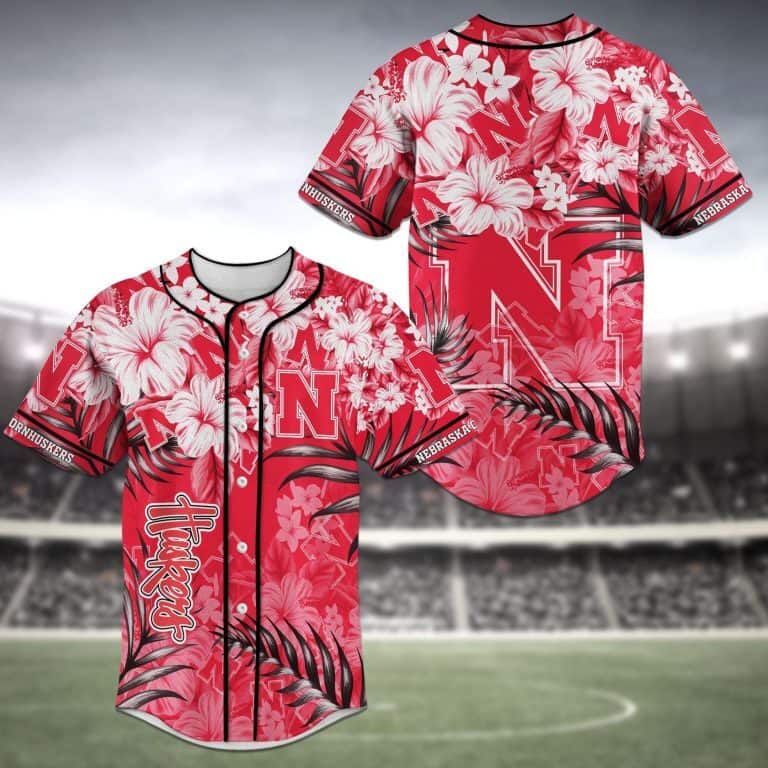 NCAA Nebraska Cornhuskers Baseball Jersey Hibiscus Flowers Gift For Sport Fans NCAA Nebraska Cornhuskers Baseball Jersey Hibiscus Flowers Gift For Sport Fans