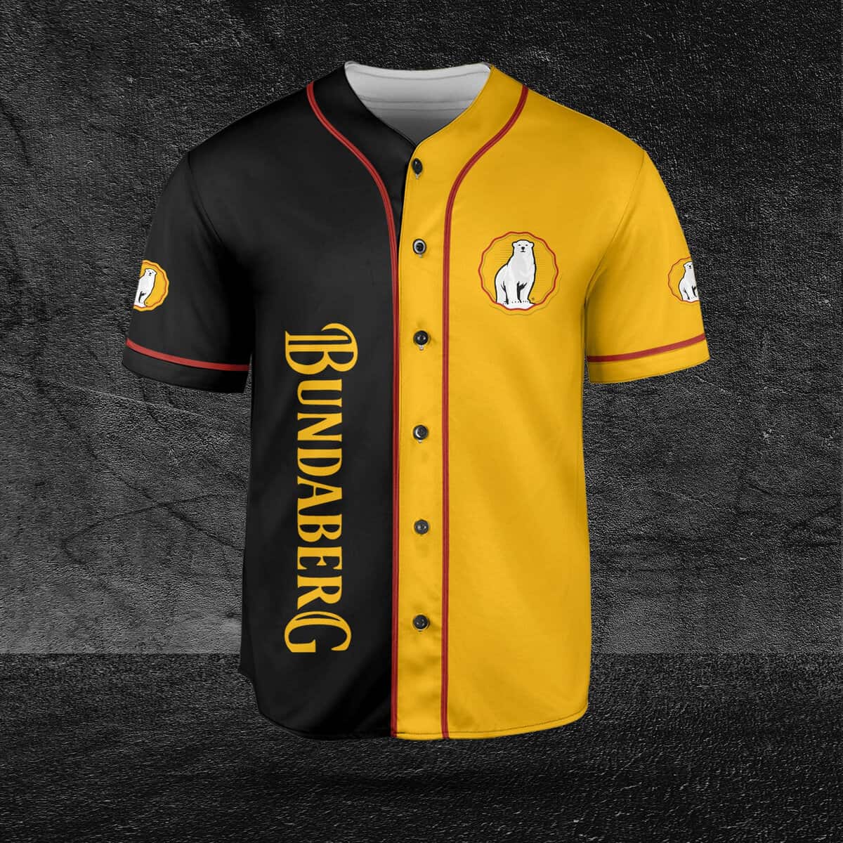 Black And Yellow Split Bundaberg Baseball Jersey Gift For Rum Lovers Black And Yellow Split Bundaberg Baseball Jersey Gift For Rum Lovers