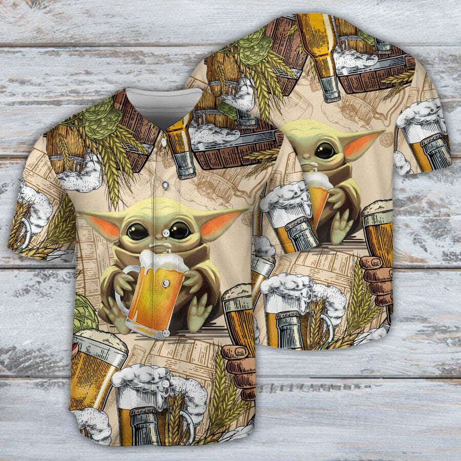 Star Wars Baby Yoda And Beer Wheat Baseball Jersey