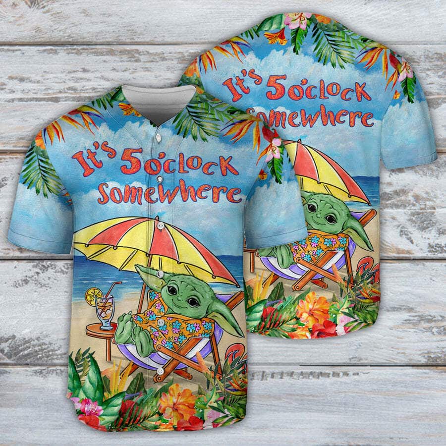 Star Wars Baby Yoda In The Beach It’s 5 O’clock Somewhere Baseball Jersey Star Wars Baby Yoda In The Beach It’s 5 O’clock Somewhere Baseball Jersey