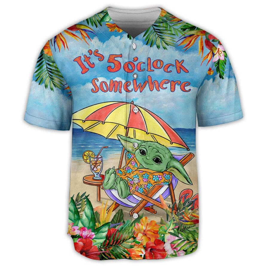 Star Wars Baby Yoda In The Beach It’s 5 O’clock Somewhere Baseball Jersey Star Wars Baby Yoda In The Beach It’s 5 O’clock Somewhere Baseball Jersey