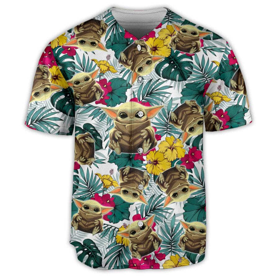 Baby Yoda Star Wars Baseball Jersey Palm Leaves Pattern Baby Yoda Star Wars Baseball Jersey Palm Leaves Pattern
