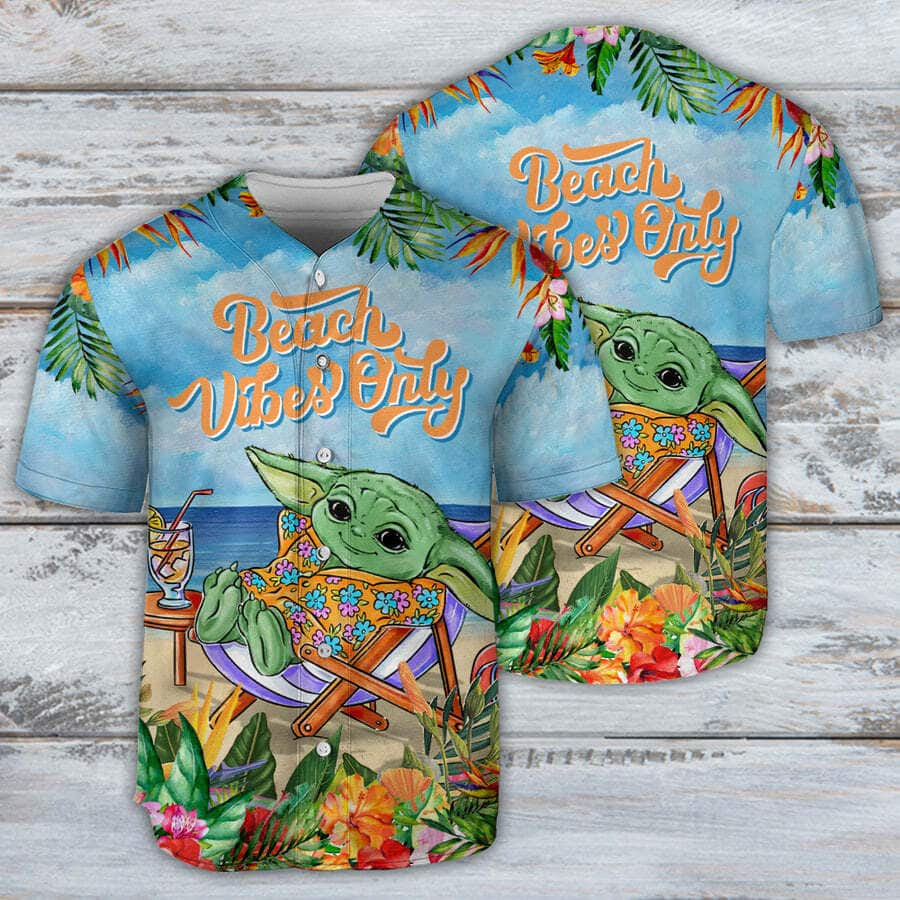 Baby Yoda Star Wars Baseball Jersey Beach Vibes Only