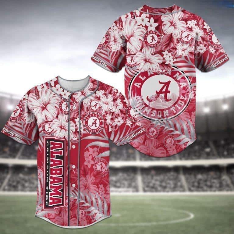 NCAA Alabama Crimson Tide Baseball Jersey Tropical Flower Pattern NCAA Alabama Crimson Tide Baseball Jersey Tropical Flower Pattern