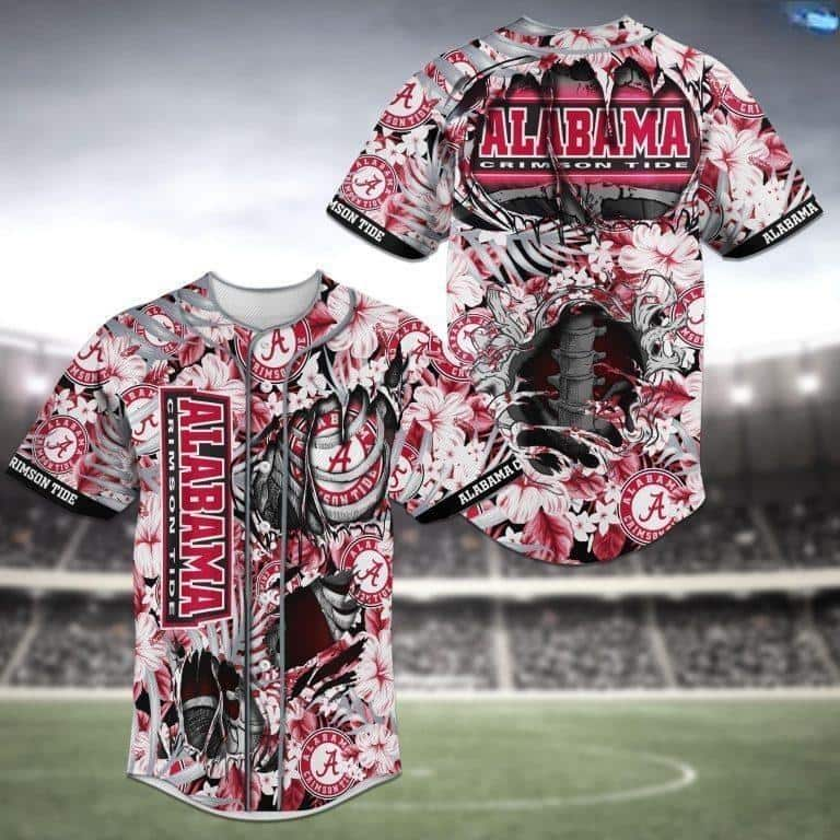 NCAA Alabama Crimson Tide Baseball Jersey Skeleton Tropical Flower Pattern