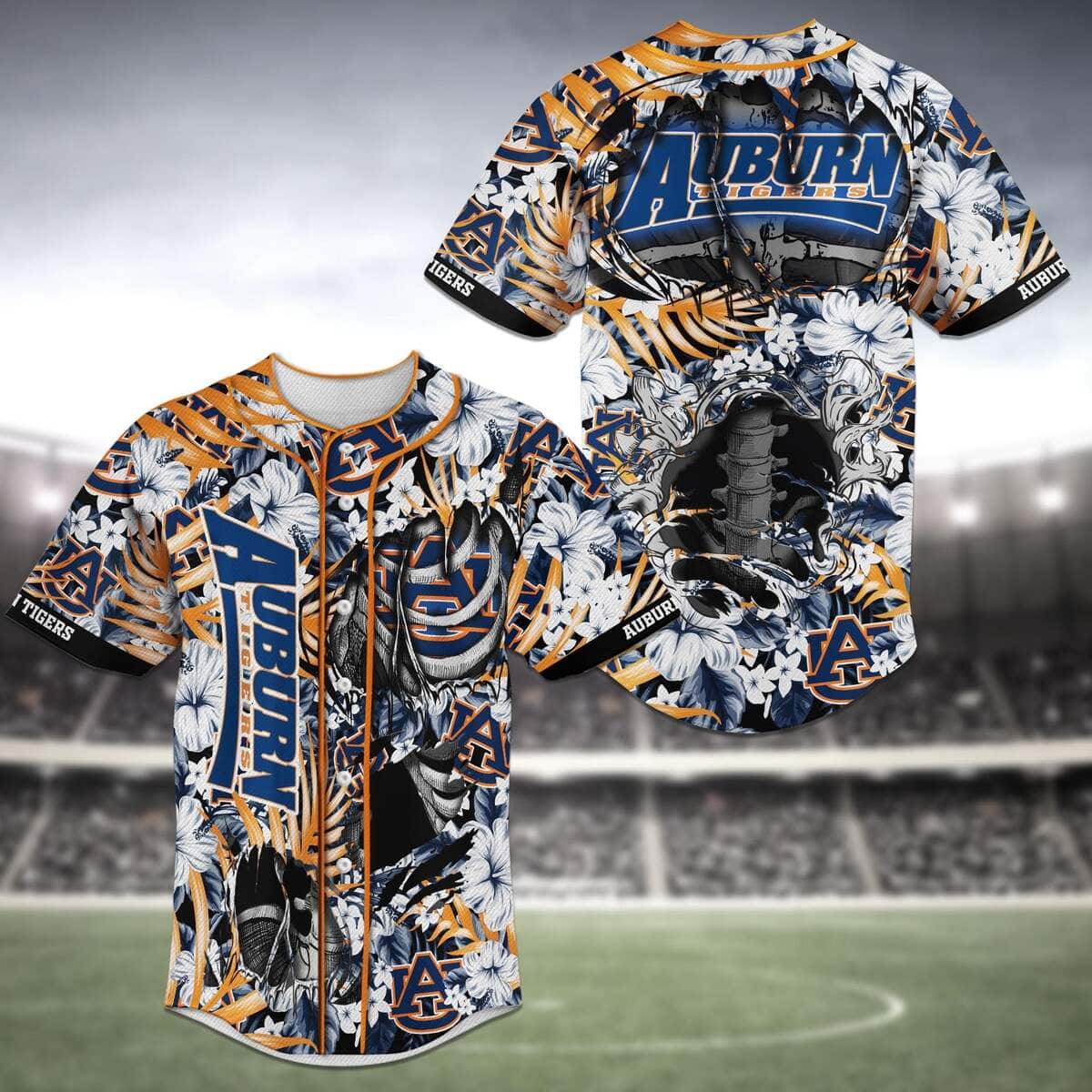 NCAA Auburn Tigers Baseball Jersey Skeleton And Flowers NCAA Auburn Tigers Baseball Jersey Skeleton And Flowers