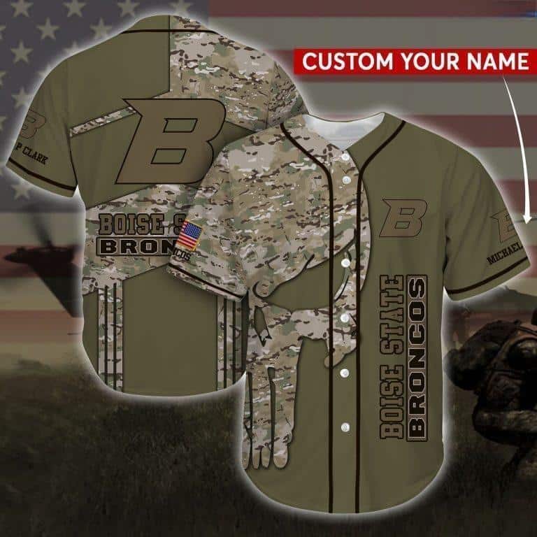 NCAA Boise State Broncos Baseball Jersey Camo Pattern Custom Name NCAA Boise State Broncos Baseball Jersey Camo Pattern Custom Name