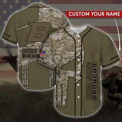 NCAA Boise State Broncos Baseball Jersey Camo Pattern Custom Name NCAA Boise State Broncos Baseball Jersey Camo Pattern Custom Name