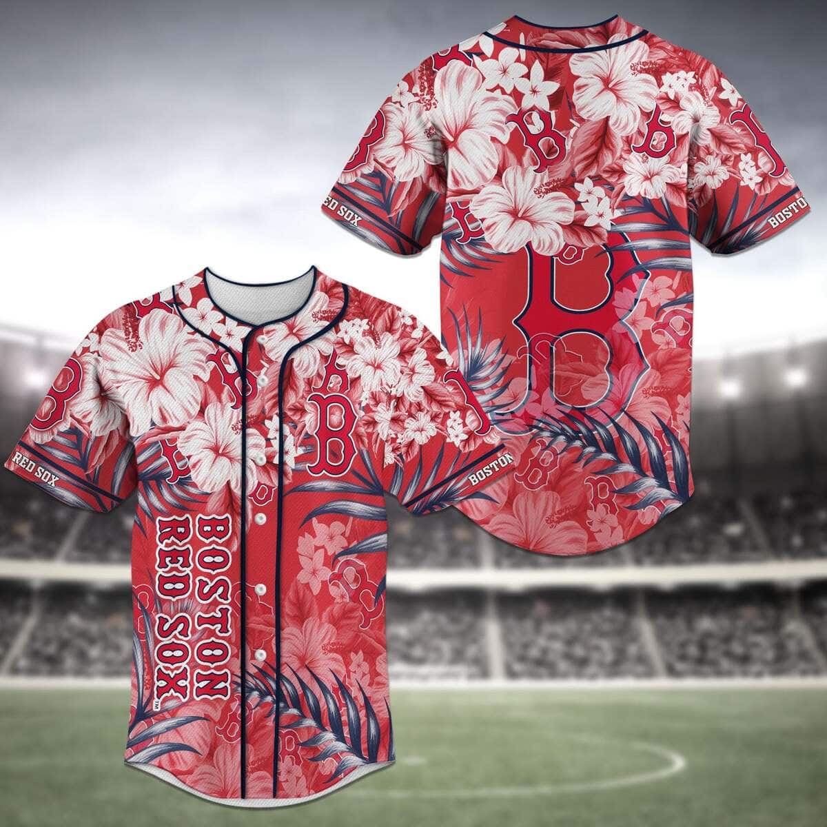 MLB Boston Red Sox Baseball Jersey Tropical Flower Pattern MLB Boston Red Sox Baseball Jersey Tropical Flower Pattern
