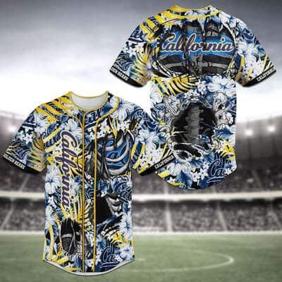 MLB California Golden Bears Baseball Jersey Skeleton Tropical Flower Pattern
