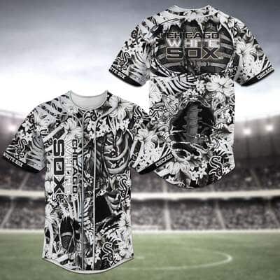 MLB Chicago White Sox Baseball Jersey Skeleton Tropical Flower Pattern