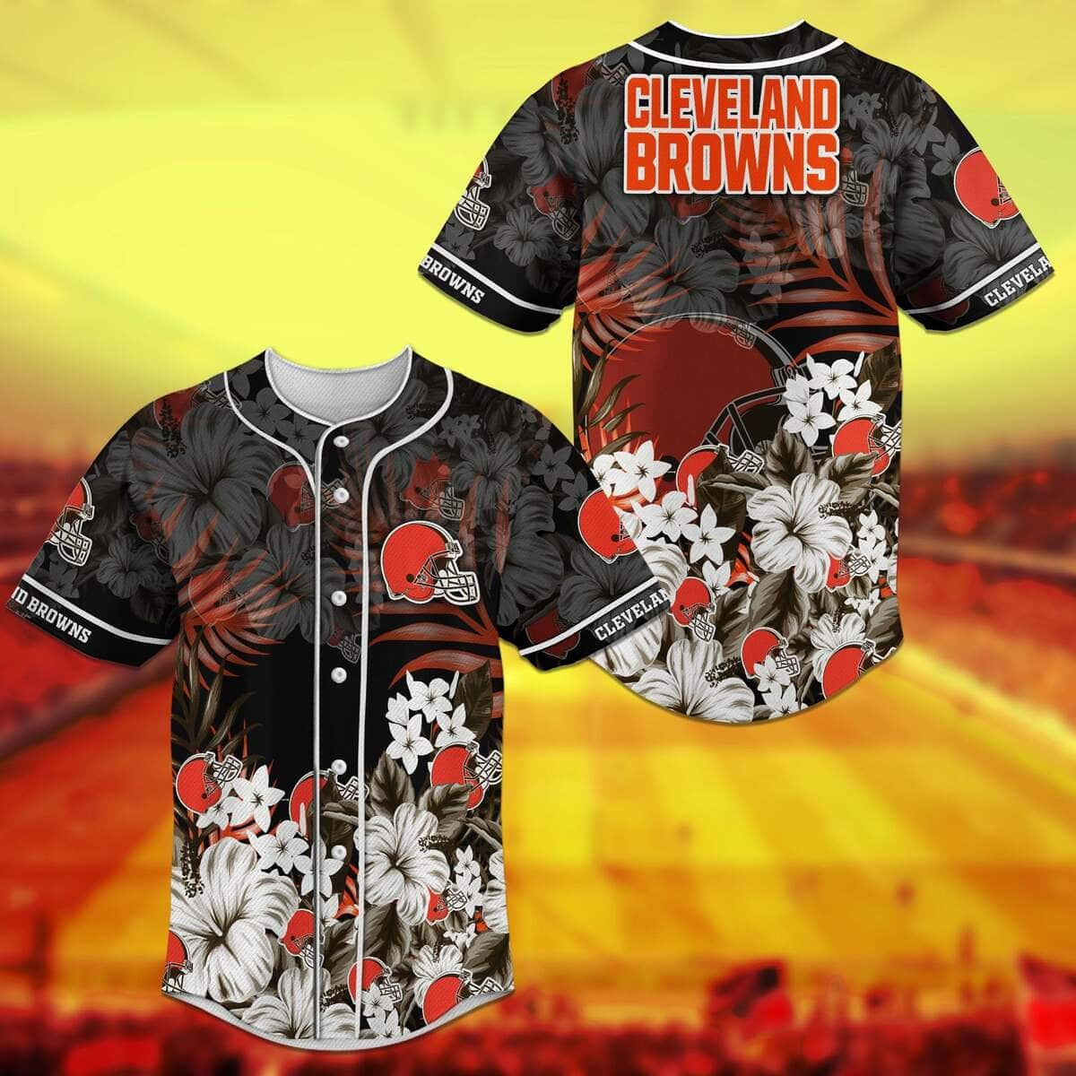 NFL Cleveland Browns Baseball Jersey Tropical Flower Pattern Gift For Friend