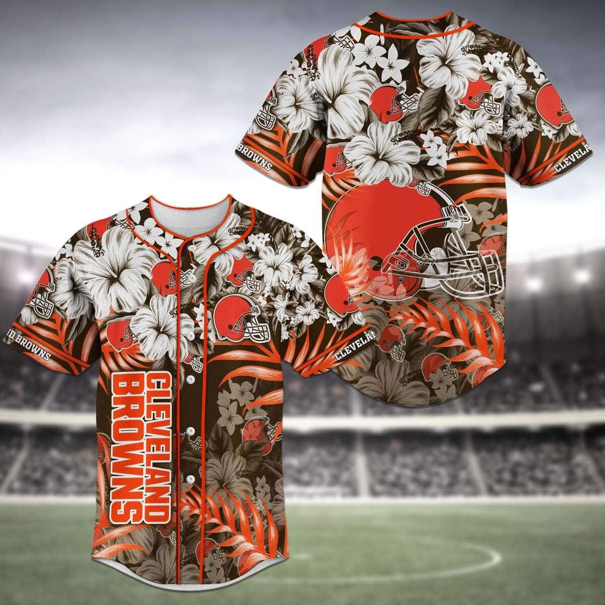 NFL Cleveland Browns Baseball Jersey Tropical Flower Pattern NFL Cleveland Browns Baseball Jersey Tropical Flower Pattern