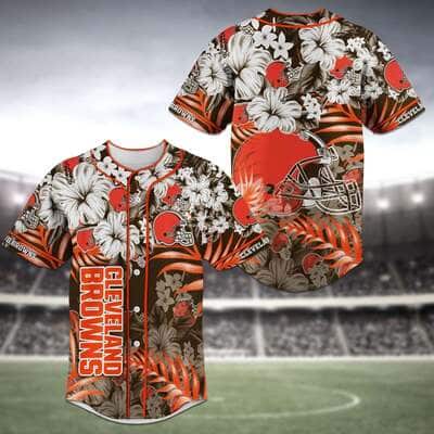 NFL Cleveland Browns Baseball Jersey Tropical Flower Pattern NFL Cleveland Browns Baseball Jersey Tropical Flower Pattern
