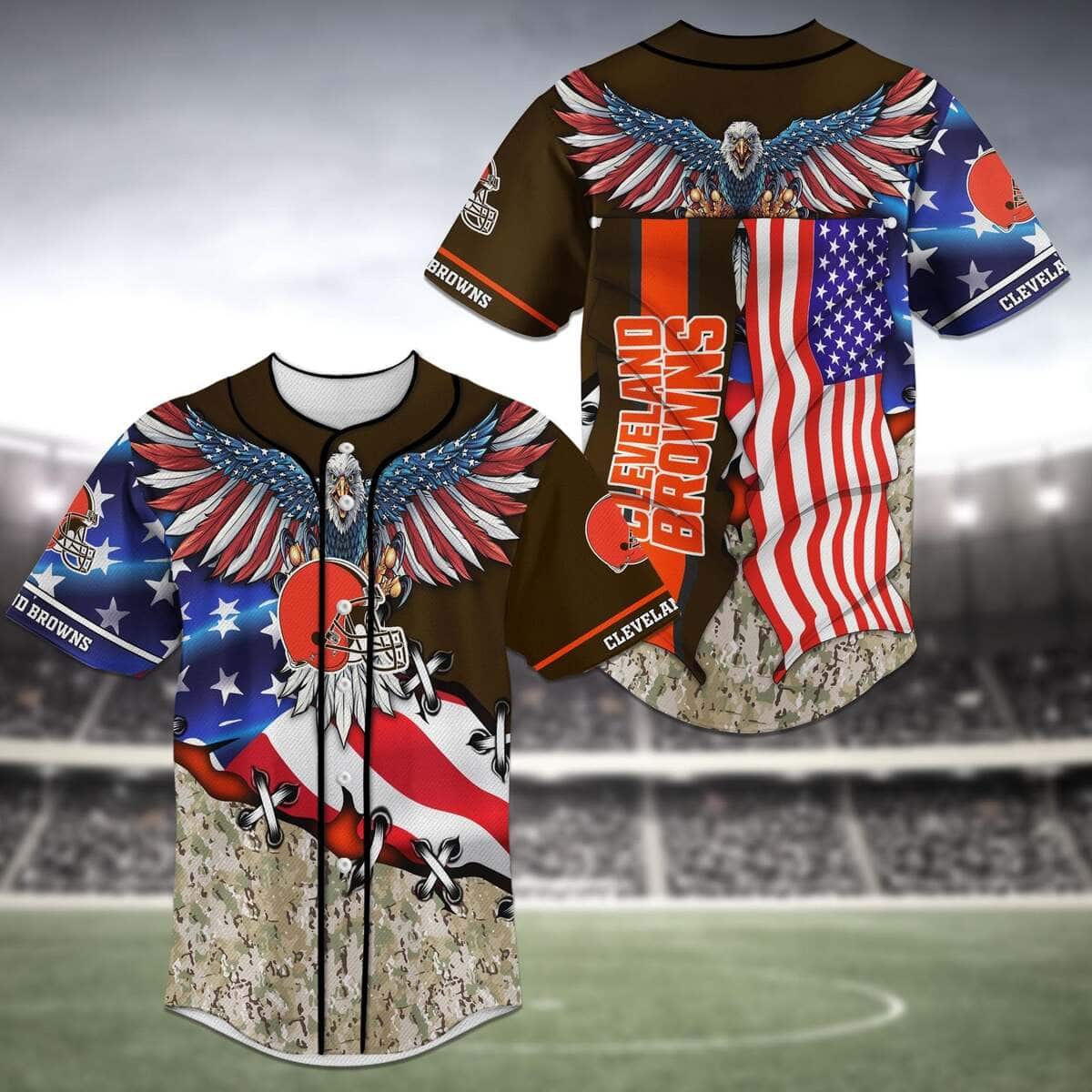NFL Cleveland Browns Baseball Jersey US Flag Gift For Him NFL Cleveland Browns Baseball Jersey US Flag Gift For Him