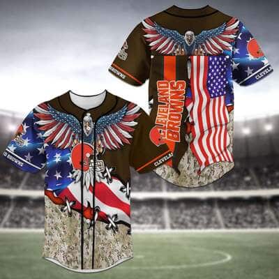NFL Cleveland Browns Baseball Jersey US Flag Gift For Him NFL Cleveland Browns Baseball Jersey US Flag Gift For Him