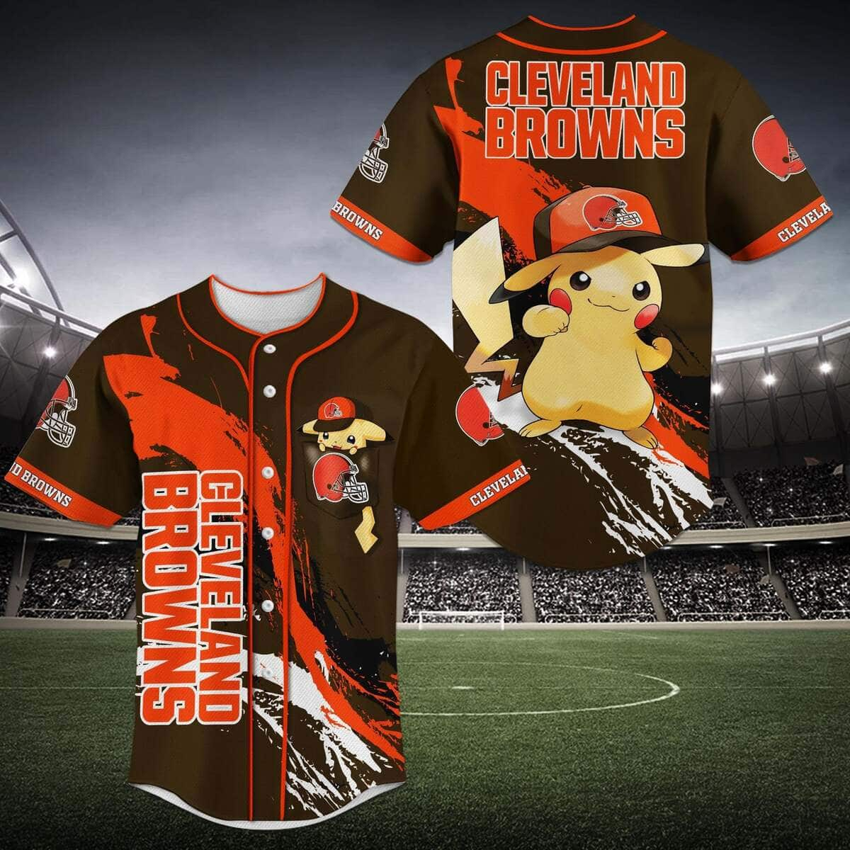 Cool Pikachu With NFL Cleveland Browns Baseball Jersey