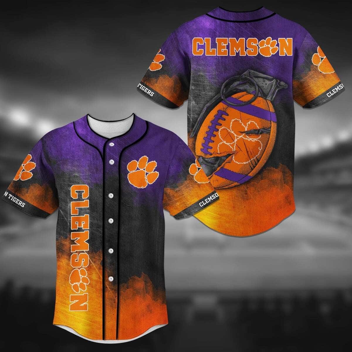 NCAA Clemson Tigers Baseball Jersey Grenade Pattern Gift For Him NCAA Clemson Tigers Baseball Jersey Grenade Pattern Gift For Him
