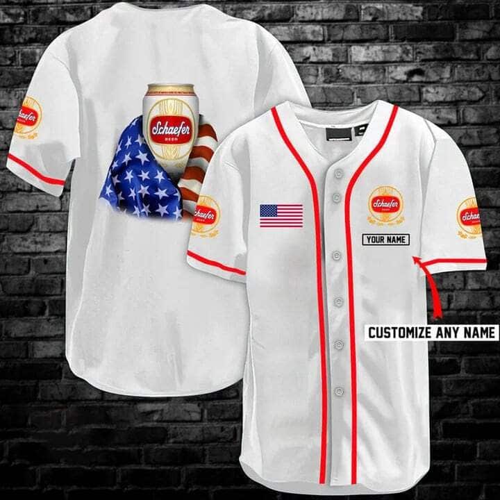 Vintage Schaefer Beer Baseball Jersey USA Flag Custom Name Gift For Him Vintage Schaefer Beer Baseball Jersey USA Flag Custom Name Gift For Him