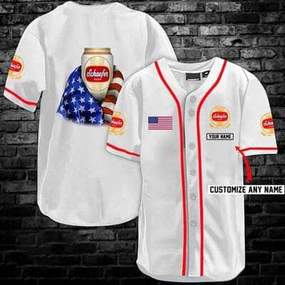 Vintage Schaefer Beer Baseball Jersey USA Flag Custom Name Gift For Him Vintage Schaefer Beer Baseball Jersey USA Flag Custom Name Gift For Him