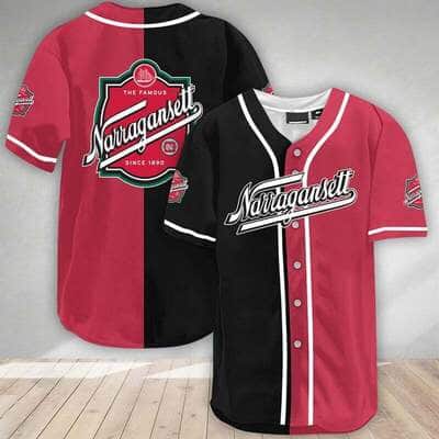 Black And Maroon Split Narragansett Baseball Jersey Gift For Beer Lovers Black And Maroon Split Narragansett Baseball Jersey Gift For Beer Lovers