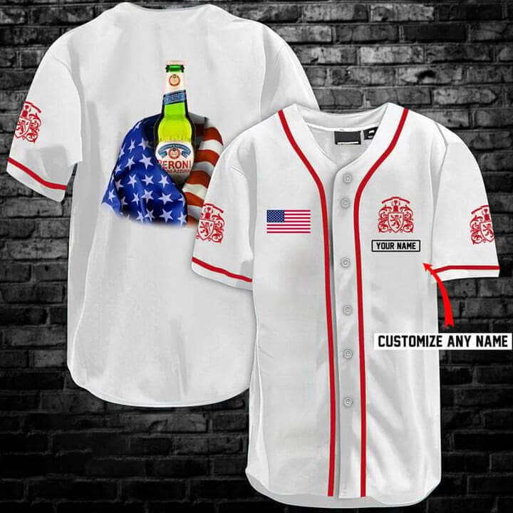 Vintage Peroni Beer Baseball Jersey USA Flag Custom Name Vintage Peroni Beer Baseball Jersey USA Flag Custom Name
