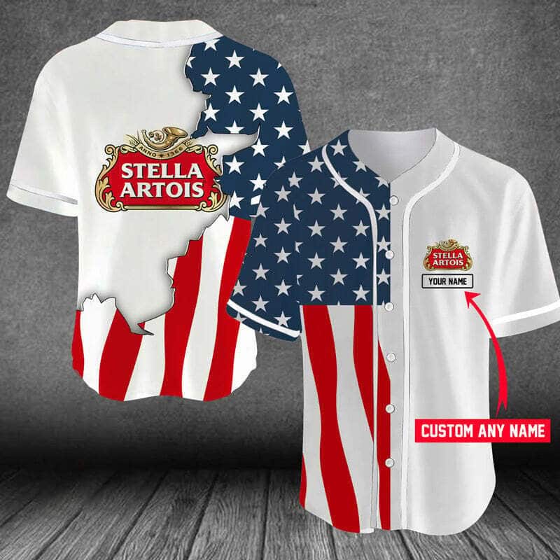 Stella Artois Baseball Jersey US Flag Custom Name Gift For Beer Lovers Stella Artois Baseball Jersey US Flag Custom Name Gift For Beer Lovers