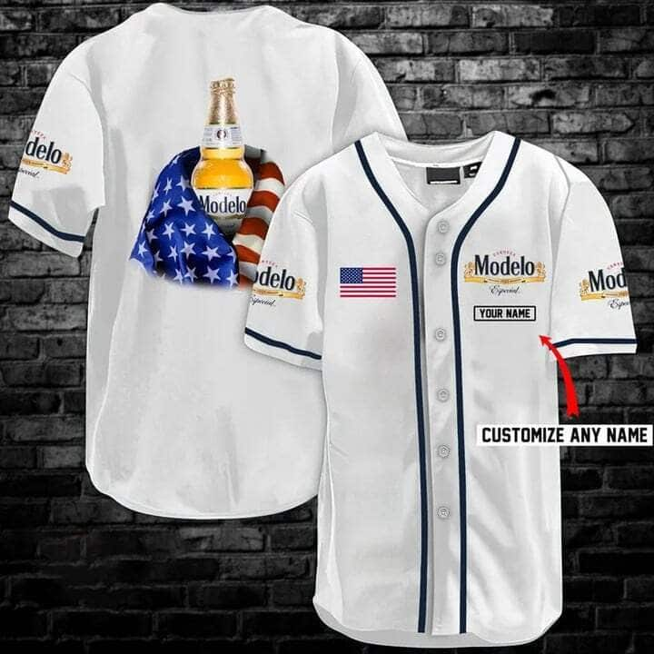 Vintage Modelo Beer Baseball Jersey US Flag Sports Gift For Him Custom Name