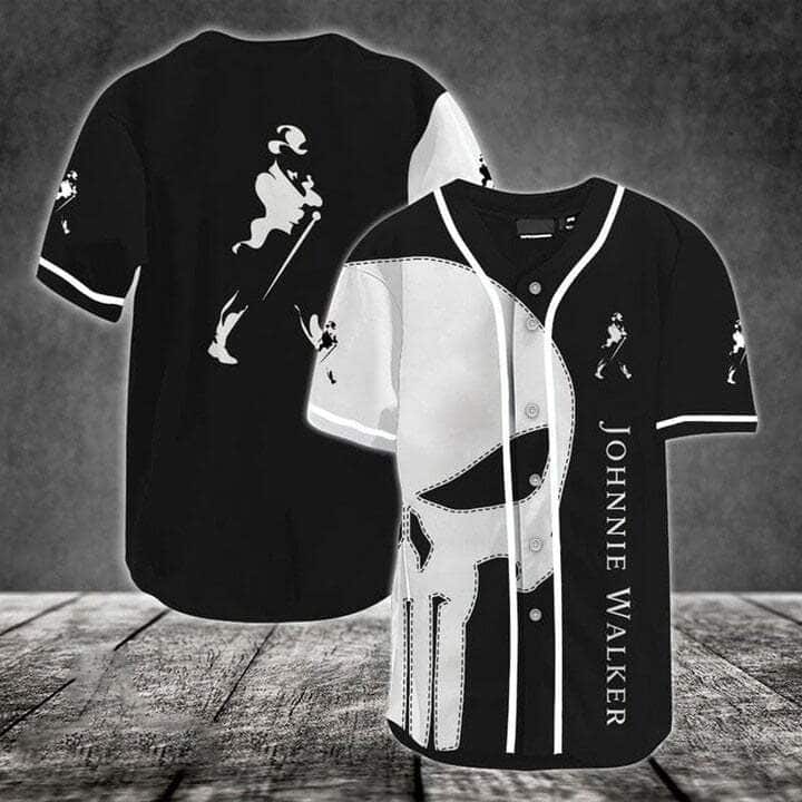 White Skull Johnnie Walker Whisky Baseball Jersey Gift For Sporty Husband White Skull Johnnie Walker Whisky Baseball Jersey Gift For Sporty Husband
