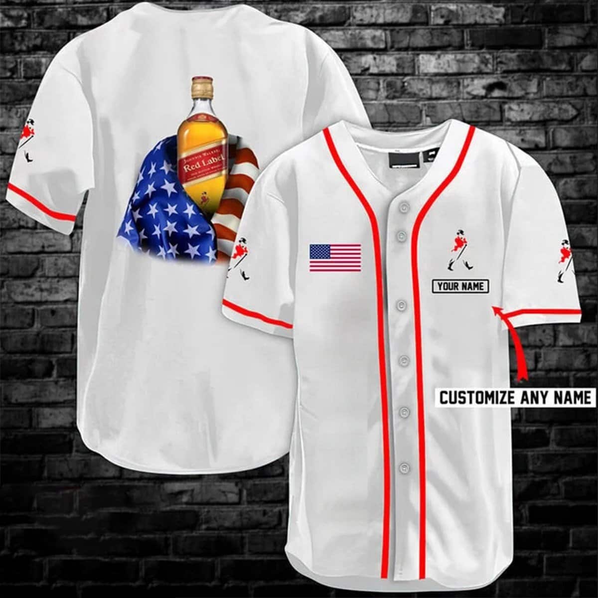 Vintage Johnnie Walker Baseball Jersey US Flag Custom Name Whisky Lovers Gift Vintage Johnnie Walker Baseball Jersey US Flag Custom Name Whisky Lovers Gift