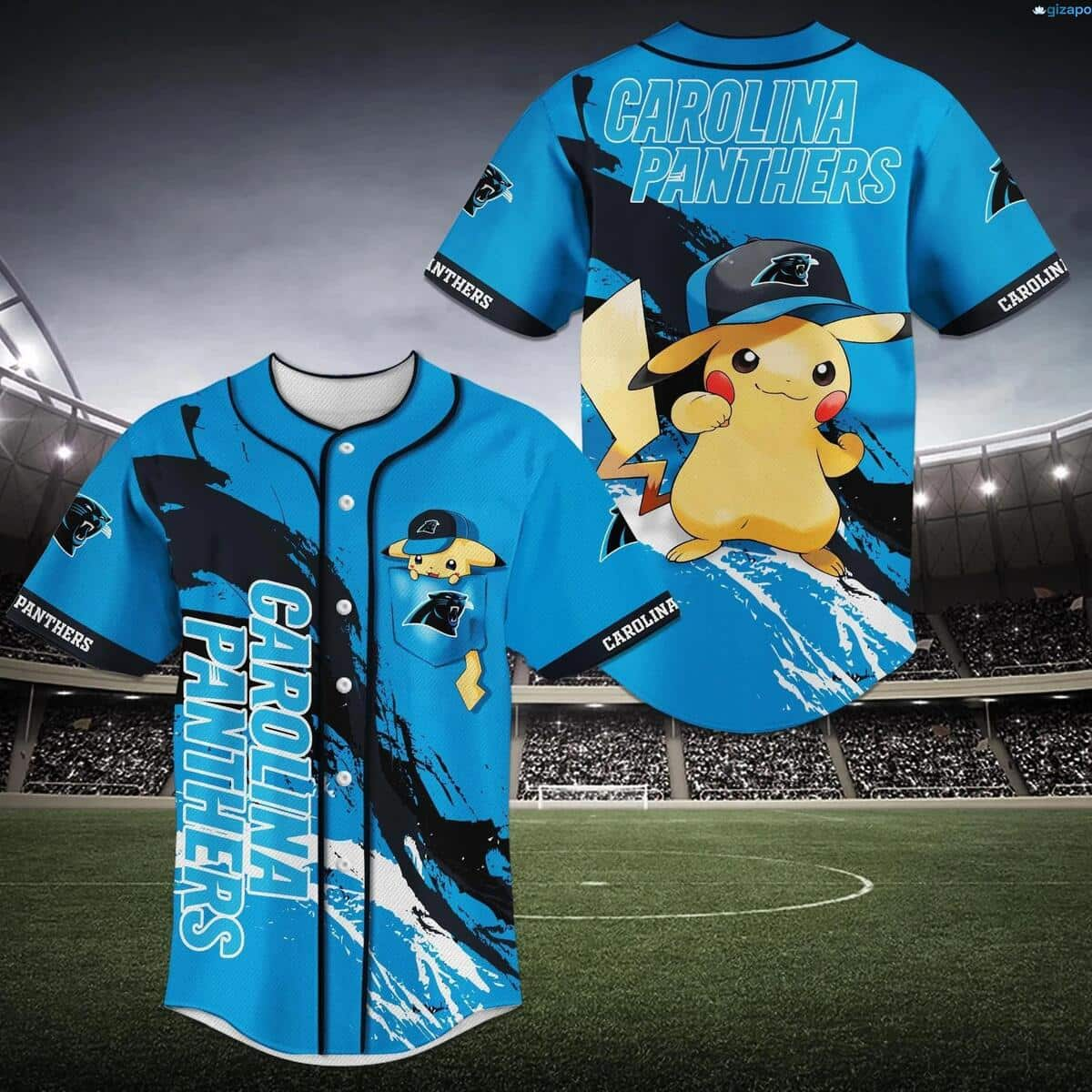 Pikachu NFL Carolina Panthers Baseball Jersey Gift For Football Fans