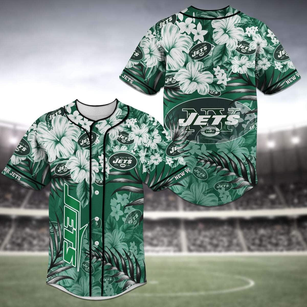 NFL New York Jets Baseball Jersey Tropical Flower Pattern Gift For Football Fans