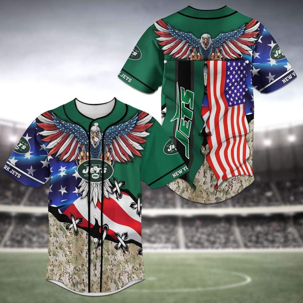 NFL New York Jets Baseball Jersey Eagles And US Flag Gift For Football Players