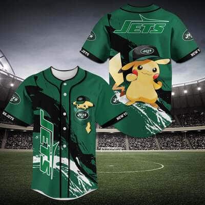 Pikachu NFL New York Jets Baseball Jersey Football Gift For Boyfriend Pikachu NFL New York Jets Baseball Jersey Football Gift For Boyfriend