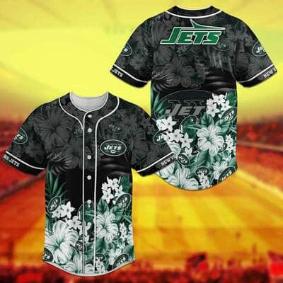 New York Jets Baseball Jersey Tropical Flower Pattern Gift For NFL Fans New York Jets Baseball Jersey Tropical Flower Pattern Gift For NFL Fans