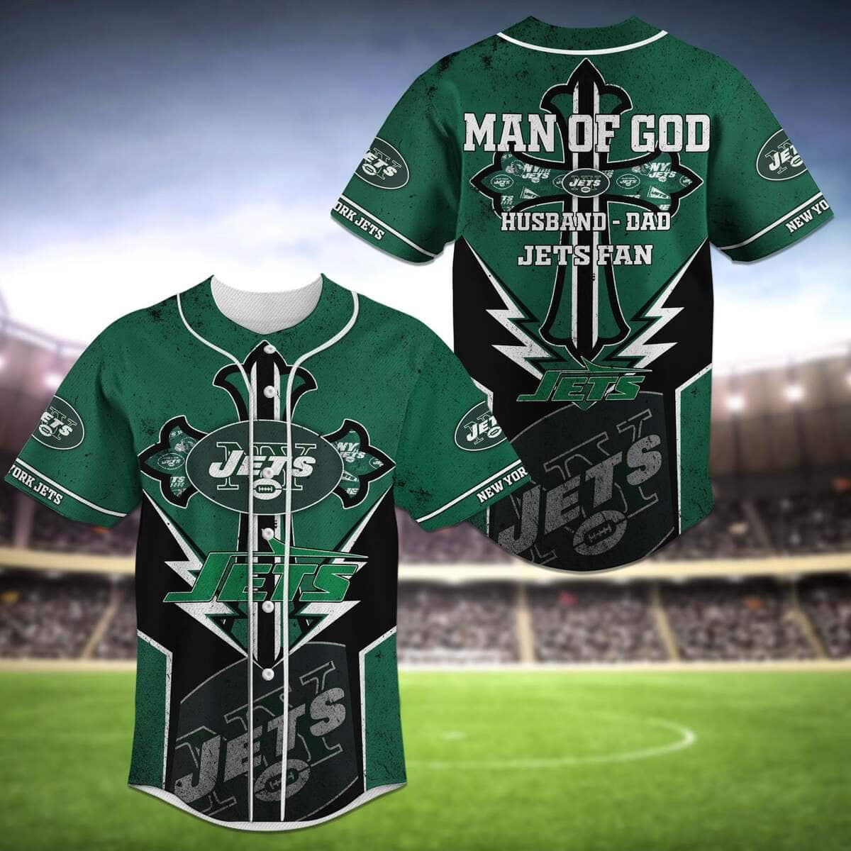 NFL New York Jets Baseball Jersey Man Of God Husband Dad Jets Fan