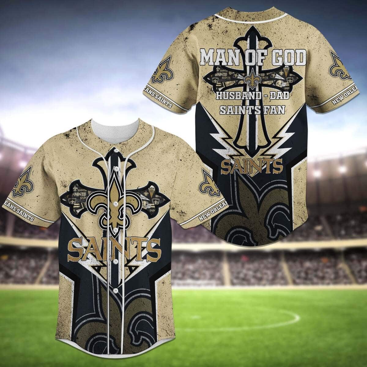 NFL New Orleans Saints Baseball Jersey Man Of God Husband Dad Saints Fan