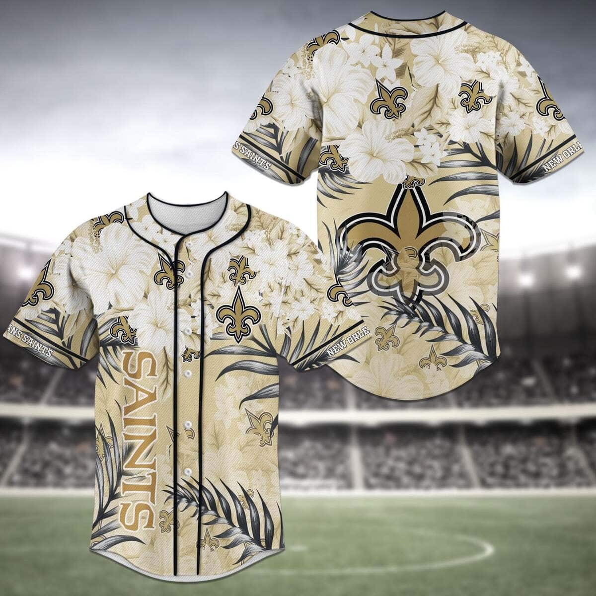 NFL New Orleans Saints Baseball Jersey Tropical Flower Pattern Gift For Football Boyfriend NFL New Orleans Saints Baseball Jersey Tropical Flower Pattern Gift For Football Boyfriend
