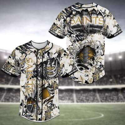 NFL New Orleans Saints Baseball Jersey Skeleton And Flowers NFL New Orleans Saints Baseball Jersey Skeleton And Flowers