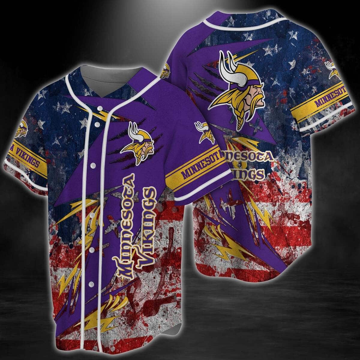 NFL Minnesota Vikings Baseball Jersey US Flag Gift For Football Players NFL Minnesota Vikings Baseball Jersey US Flag Gift For Football Players