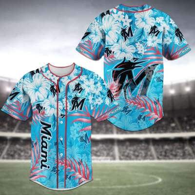 MLB Miami Marlins Baseball Jersey Tropical Flower Pattern Baseball Fans Gift MLB Miami Marlins Baseball Jersey Tropical Flower Pattern Baseball Fans Gift