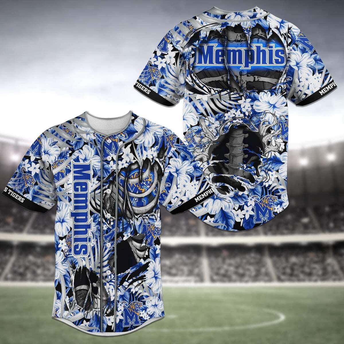 NFL Memphis Tigers Baseball Jersey Skeleton And Flowers